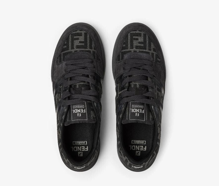 Fendi Match Sneakers Black FF Jacquard Grey Suede Size EU43, UK9, US10, AUS9
