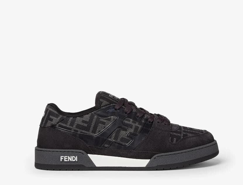 Fendi Match Sneakers Black FF Jacquard Grey Suede Size EU43, UK9, US10, AUS9