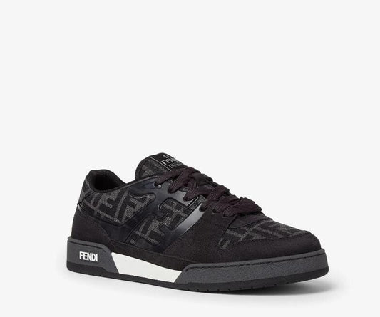 Fendi Match Sneakers Black FF Jacquard Grey Suede Size EU43, UK9, US10, AUS9