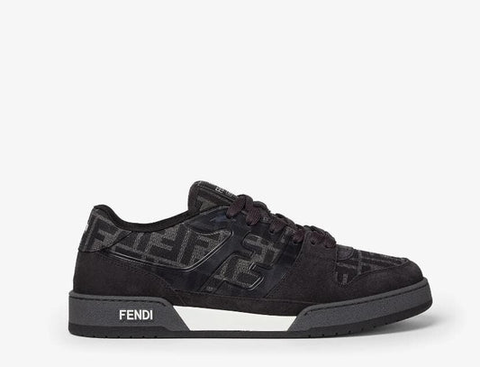 Fendi Match Sneakers Black FF Jacquard Grey Suede Size EU43, UK9, US10, AUS9